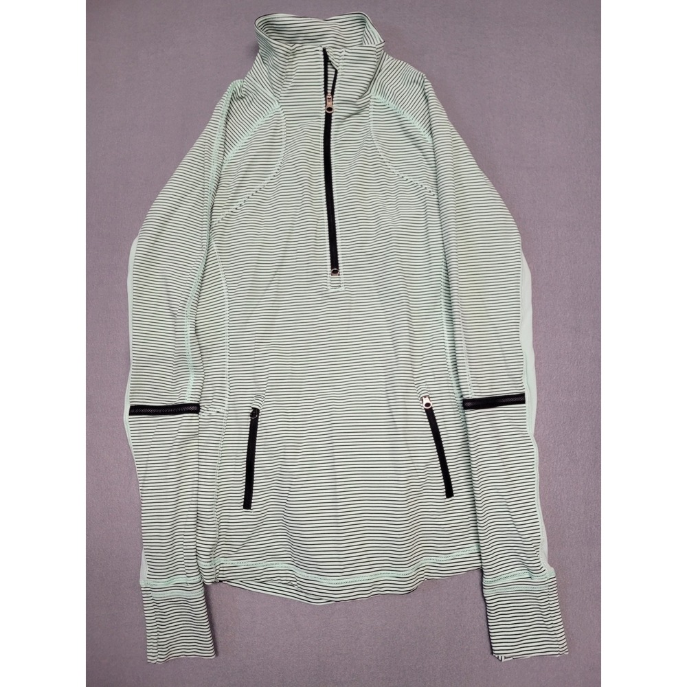 Lululemon Green Striped Half Zip Pullover Long Sleeve Stretch No Tags